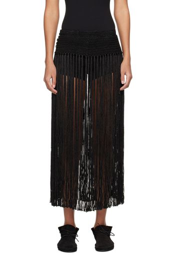 Bode Black Fringe Midi Skirt