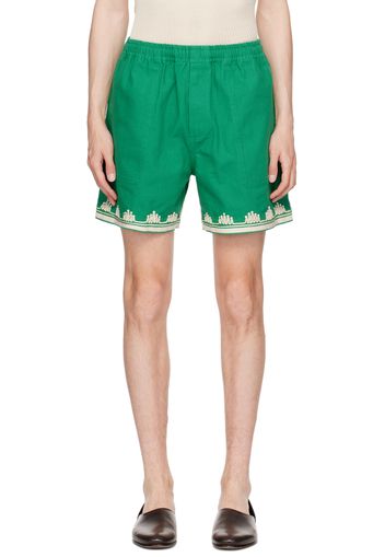 Bode Green Ripple Appliqué Shorts