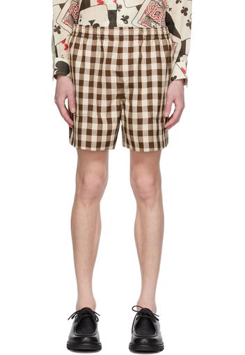 Bode Brown & White Gilbert Check Shorts