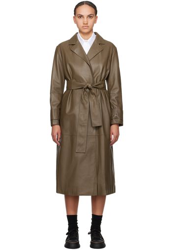 BOSS Brown Belted Leather Coat