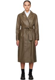 BOSS Brown Belted Leather Coat