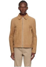 BOSS Tan Regular-Fit Leather Jacket