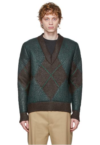 Bottega Veneta Brown & Green Argyle V-Neck Sweater