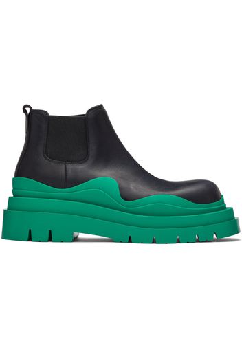 Bottega Veneta Black & Green Tire Chelsea Boots