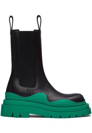 Bottega Veneta Black & Green Tire Chelsea Boots