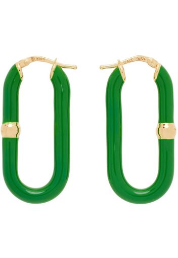 Bottega Veneta Gold & Green Long Hoop Earrings