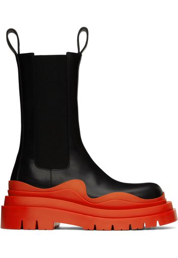 Bottega Veneta Black & Orange Tire Chelsea Boots