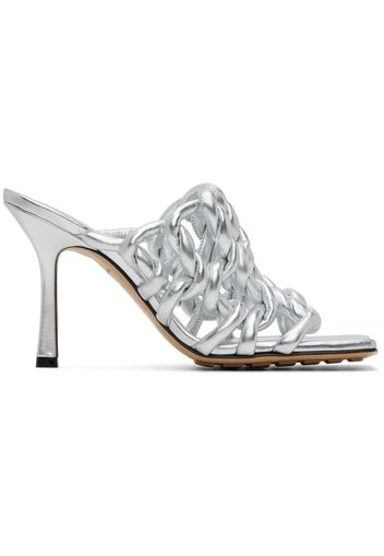 Bottega Veneta Silver Stretch Mule Heeled Sandals