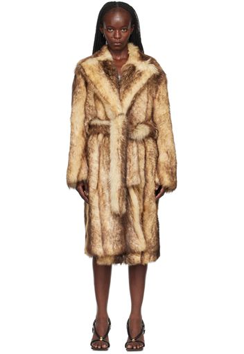 Bottega Veneta Beige Printed Faux-Fur Coat