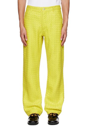 Bottega Veneta Yellow Intrecciato Leather Pants