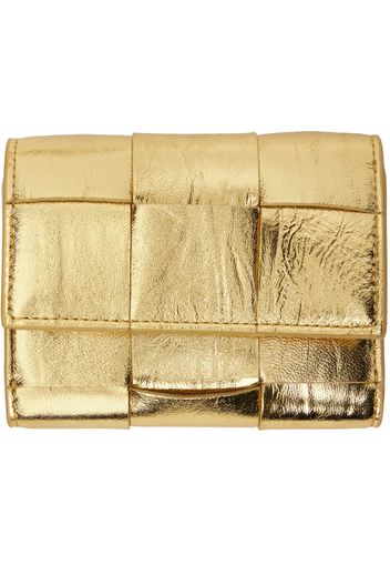 Bottega Veneta Gold Cassette Tri-Fold Zip Wallet