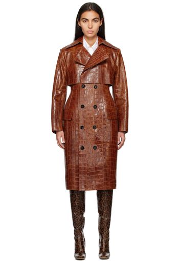 Bottega Veneta Tan Croc-Embossed Leather Coat