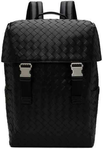 Bottega Veneta Black Intrecciato Flap Backpack