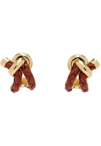 Bottega Veneta Gold & Burgundy Knot Hoop Earrings