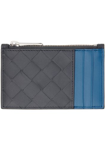 Bottega Veneta Gray & Blue Intrecciato Zippered Card Holder