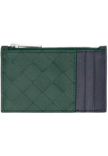 Bottega Veneta Green & Navy Intrecciato Zippered Card Holder