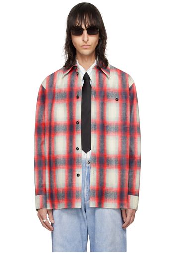 Bottega Veneta Red & Gray Flannel Effect Leather Shirt