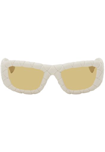 Bottega Veneta White Intrecciato Round Acetate Sunglasses