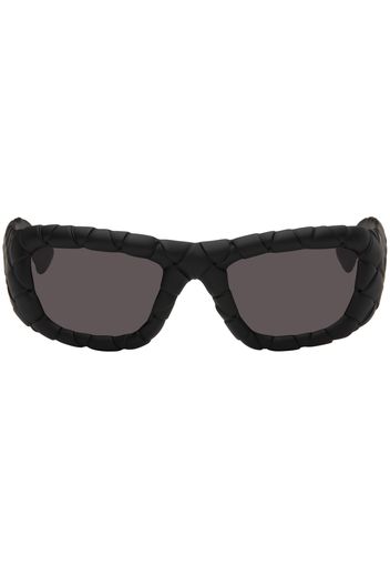 Bottega Veneta Black Intrecciato Round Acetate Sunglasses