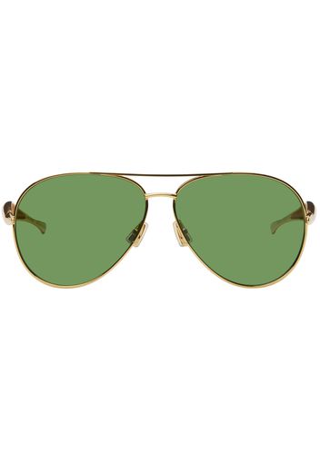 Bottega Veneta Gold & Green Sardine Aviator Sunglasses