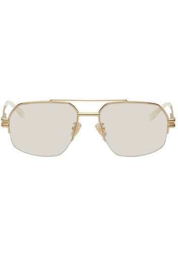 Bottega Veneta Gold Bond Metal Half-Rim Aviator Sunglasses