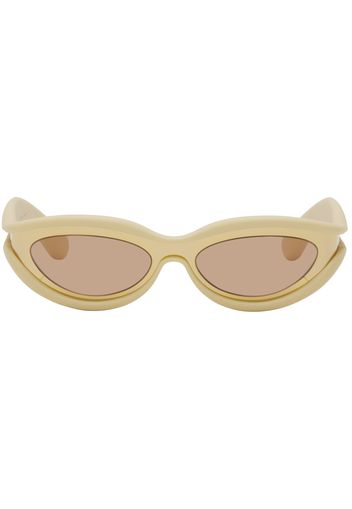 Bottega Veneta Gold & Beige Oval Acetate Sunglasses