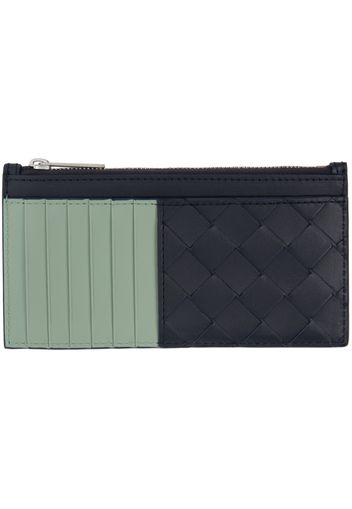 Bottega Veneta Black & Green Intrecciato Long Zippered Card Holder