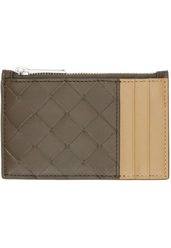 Bottega Veneta Brown & Tan Intrecciato Zippered Card Holder