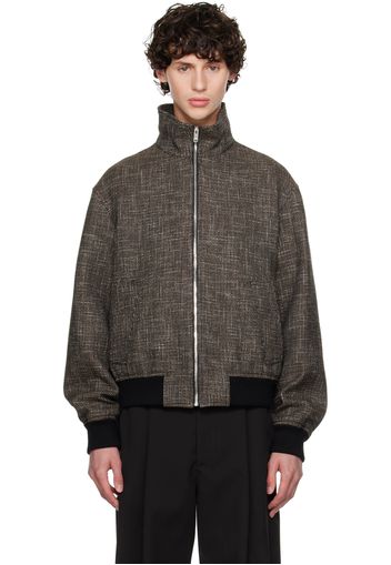 Bottega Veneta Black & Brown Houndstooth Bomber Jacket