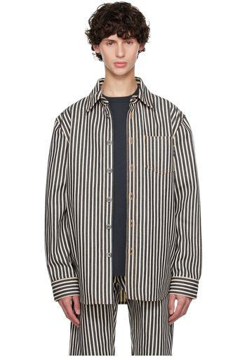 Bottega Veneta Navy & Off-White Striped Shirt