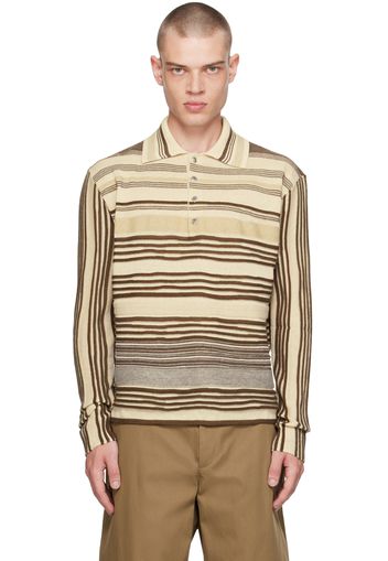 Bottega Veneta Beige & Brown Striped Polo