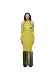 Bottega Veneta Green and Brown Viscose Twist Fringe Dress