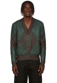 Bottega Veneta Brown & Green Coated Argyle Sweater