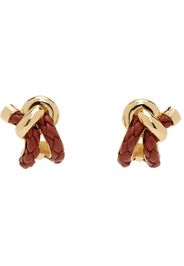 Bottega Veneta Gold & Burgundy Knot Hoop Earrings