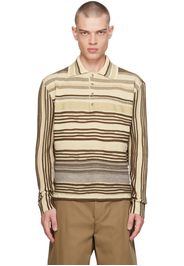 Bottega Veneta Beige & Brown Striped Polo