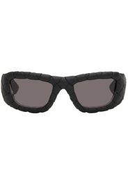 Bottega Veneta Black Intrecciato Rectangular Sunglasses