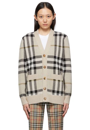 Burberry Beige Check Jacquard Cashmere Cardigan