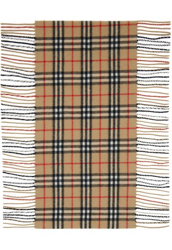 Burberry Beige Check Cashmere Fringed Scarf