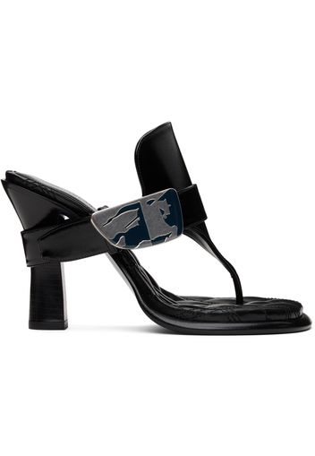 Burberry Black Leather Bay Heeled Sandals