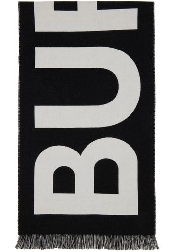 Burberry Black & Gray Logo Wool Jacquard Scarf