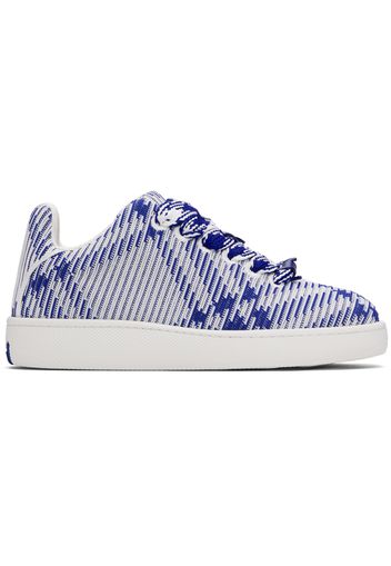 Burberry Blue & White Check Knit Box Sneakers