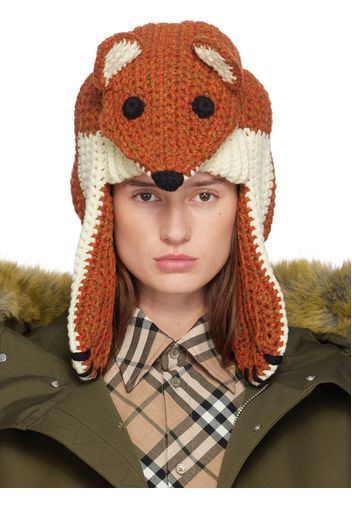 Burberry Orange Wool Fox Beanie