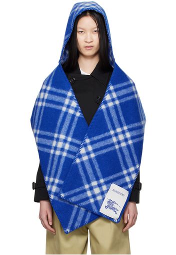 Burberry Blue & Gray Check Wool Hooded Scarf