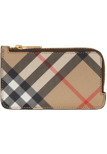 Burberry Beige & Khaki Check Zip Card Case Wallet