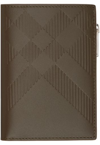 Burberry Khaki Embossed Check Zip Bifold Wallet