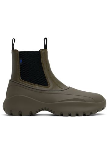 Burberry Khaki Leather Scoot Chelsea Boots