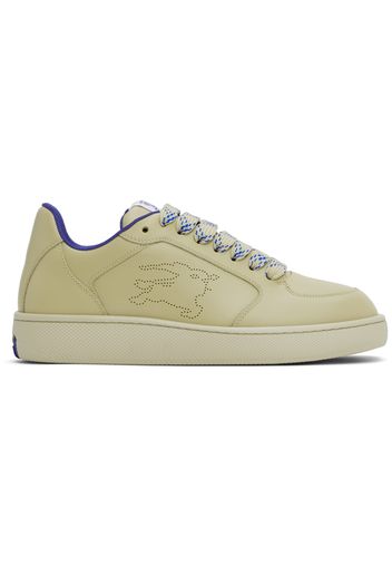 Burberry Beige & Blue Leather Stock Sneakers