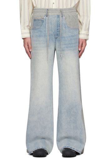 C2H4 Gray & Blue Paneled Jeans