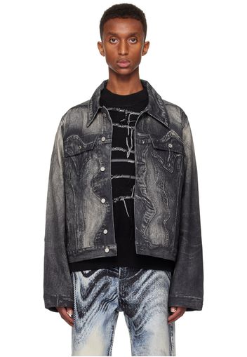 CAMPERLAB Black Distorted Print Denim Jacket