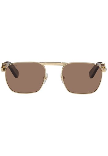 Cartier Gold & Brown Square Sunglasses